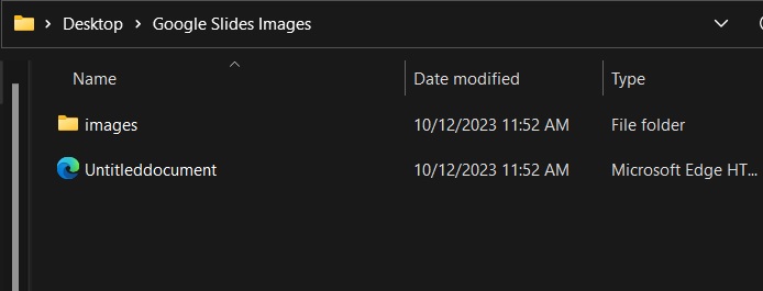 A image folder with a html file are stored in a folder on Windows 11