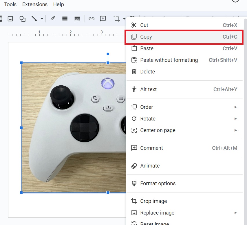 An image is being copy from Google Slides