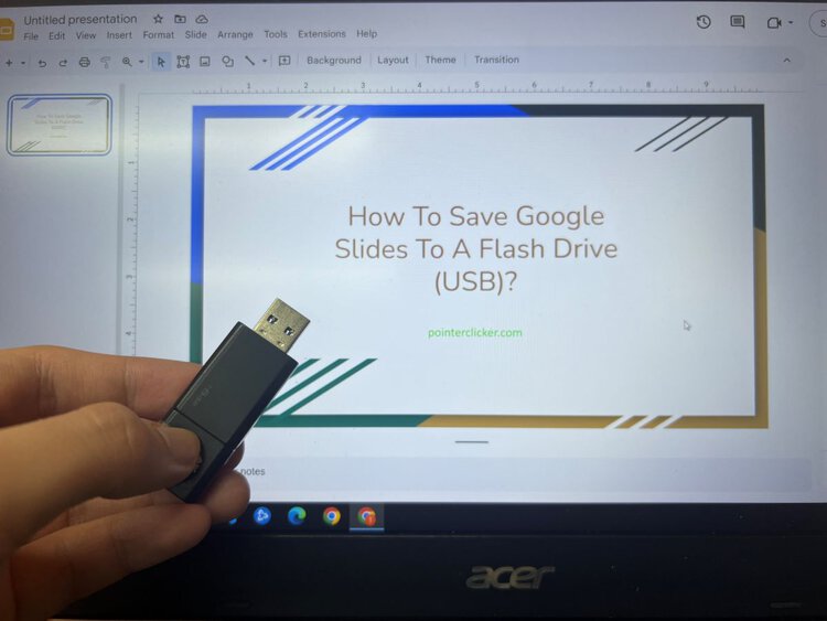 Google Slides with USB flash Drive on Acer laptop