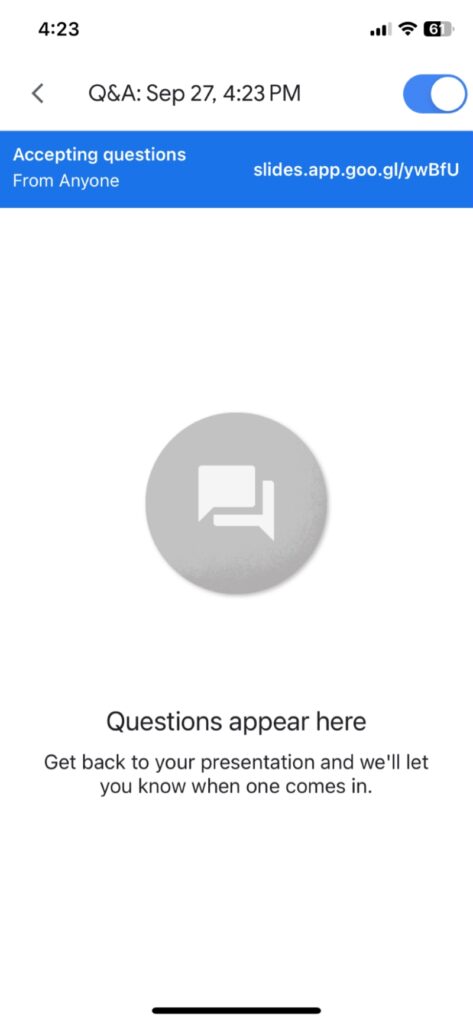 Q&A section screen in Google Slides