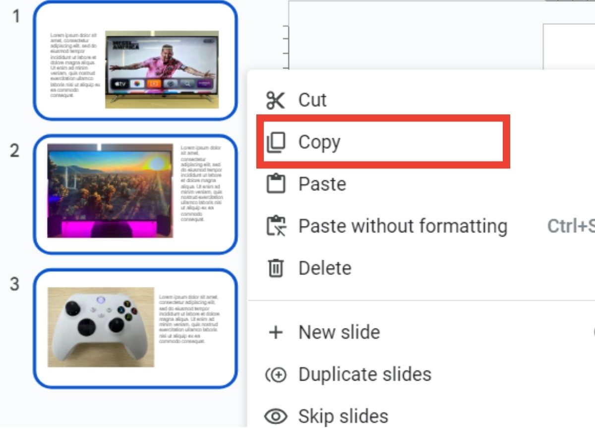 The number of slides from the Google Slide is getting copied