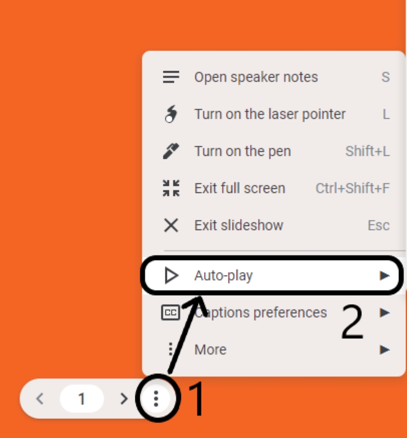 select three-dot then Auto-play button in Google Slides
