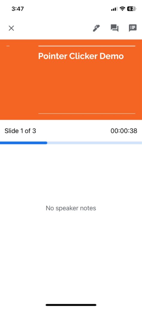 speaker view screen of Google Slides on iPhone
