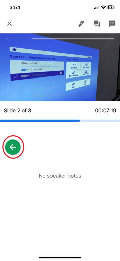 swipe the Left button in Google Slides