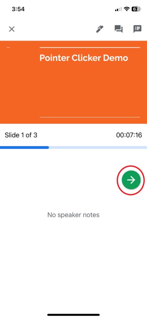 swipe the Right button in Google Slides