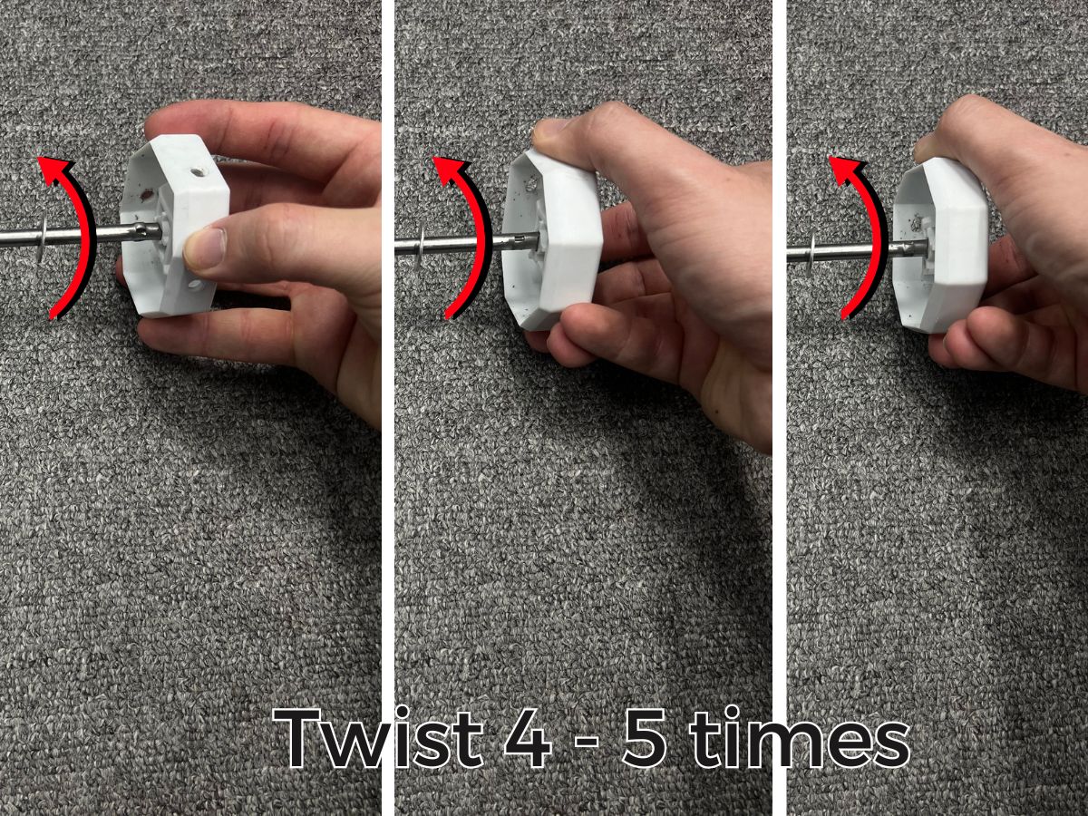 The image describes how to twist the projector string in