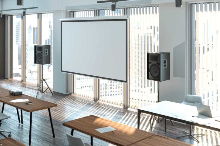 hang a projector screen from a ceiling