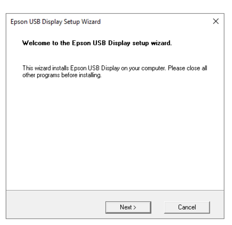 select Next in the Epson USB Display Setup Wizard