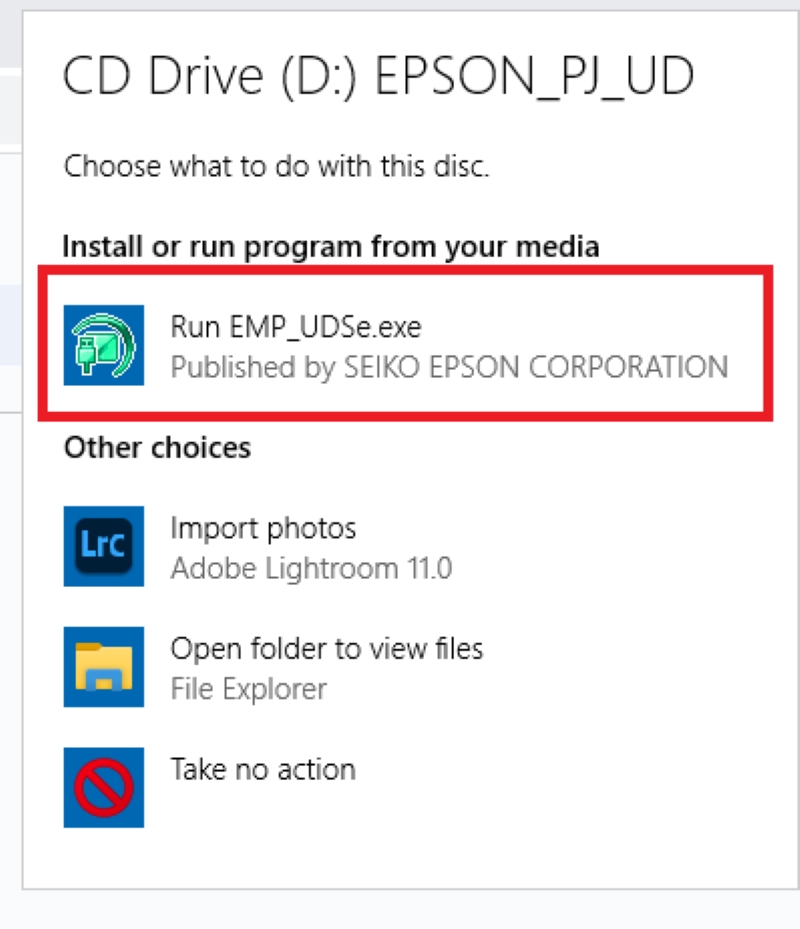 select the Run EMP_UDSe application on a laptop