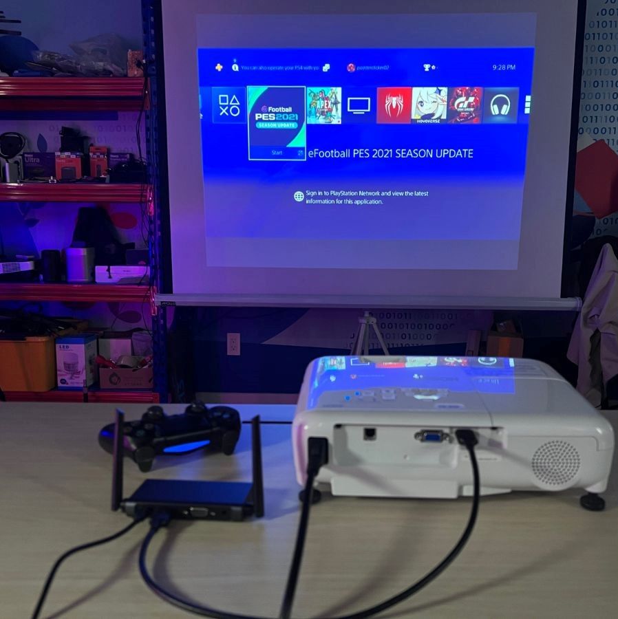 PS4 is getting played on the Epson projector
