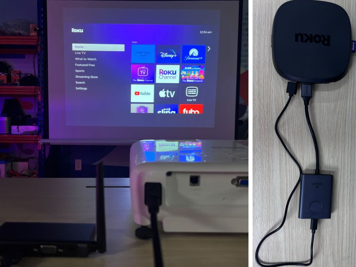 The Epson projector is casting the Roku Ultra content by using HDMI Wireless Extender