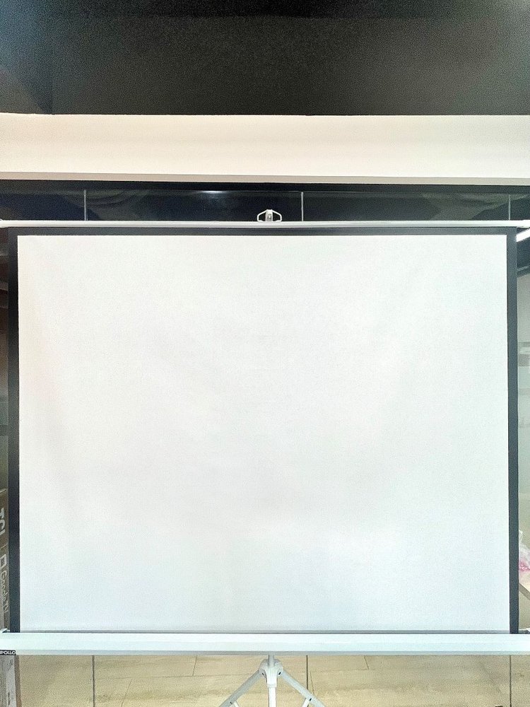 a white projector screen look from front