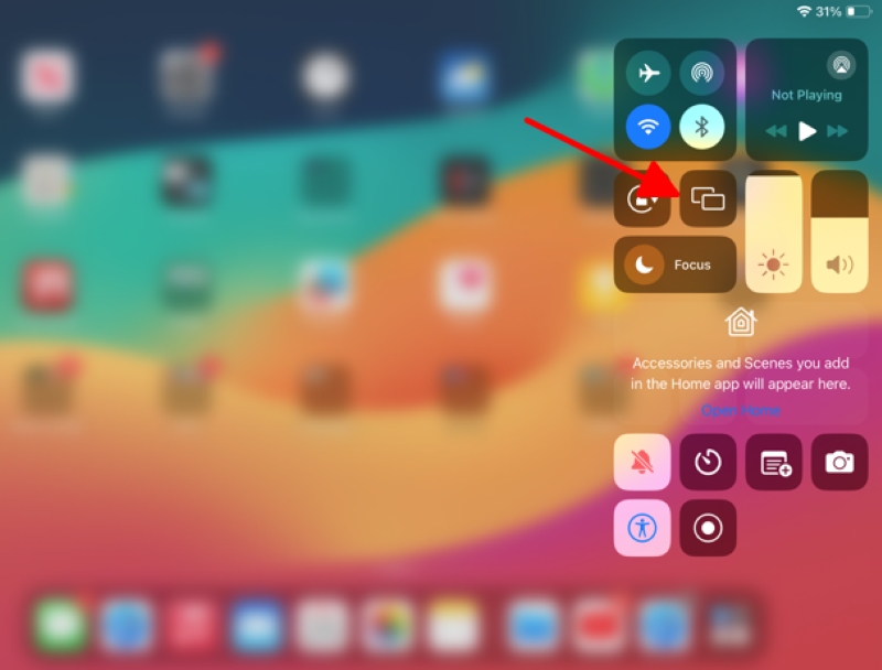 select the screen mirror icon on the iPad control center menu