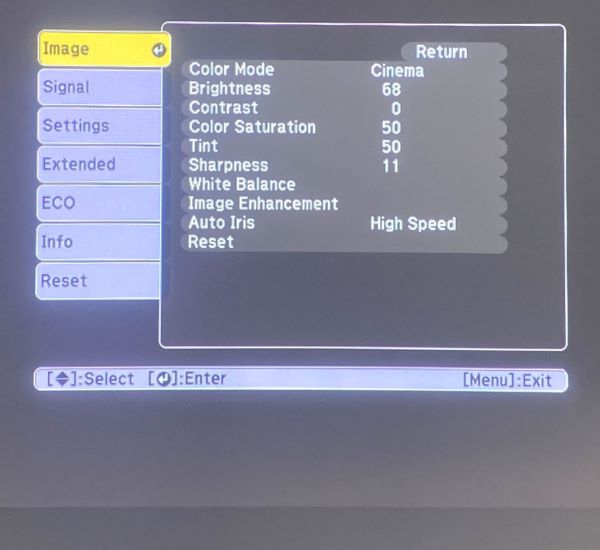 Image and Brightness settings on Epson projector