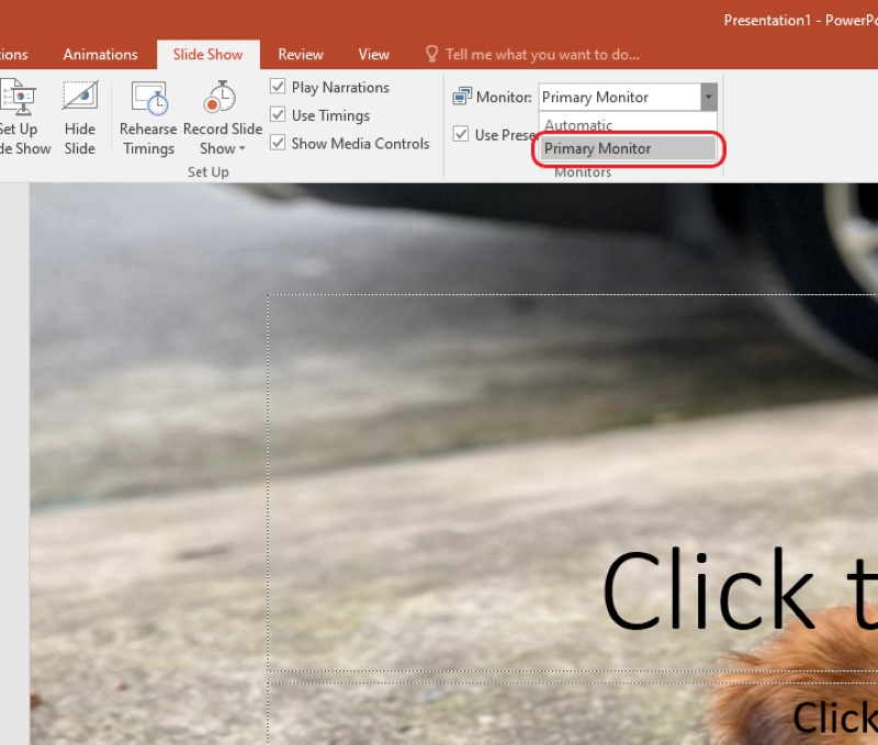 Primary Monitor option in PowerPoint Presenter View