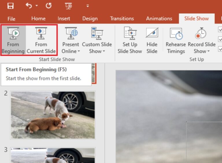 powerpoint presentation not showing full screen on projector