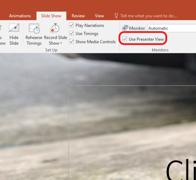 highlighted Use Presenter View option on PowerPoint