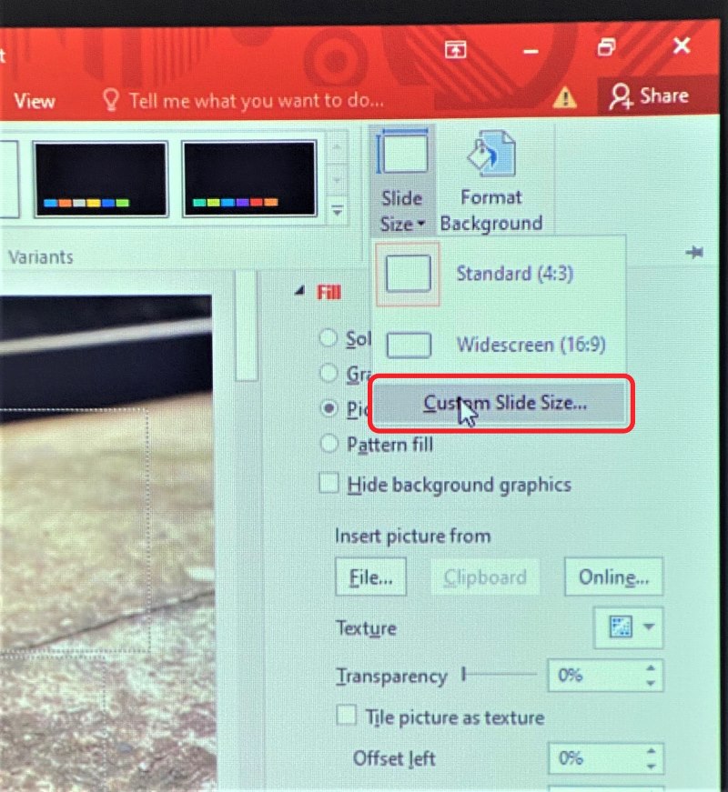 select the Custom Slide Size option on the PowerPoint