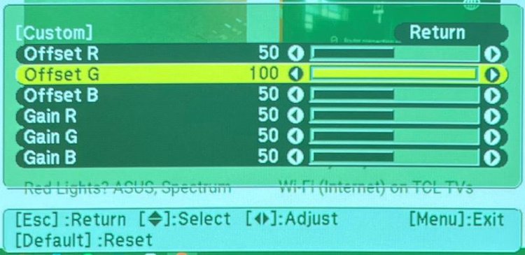 Offset G settings on Epson projector while being green-tint