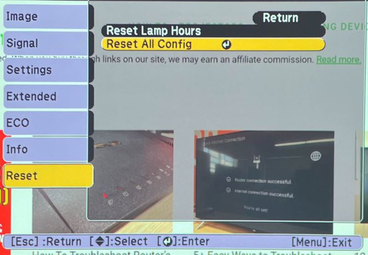 Reset All Config settings on Epson projector