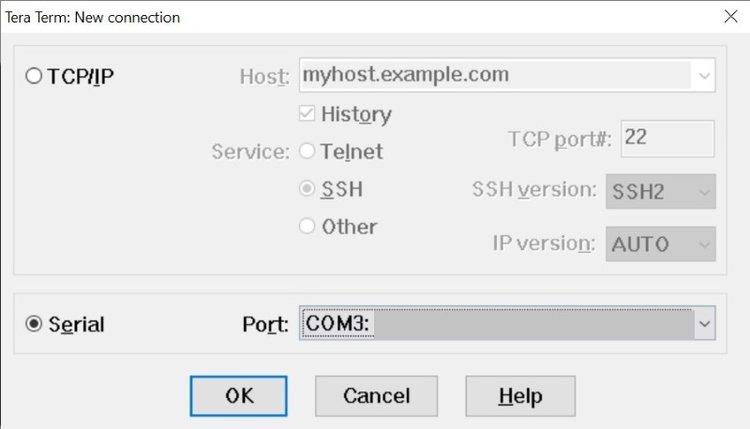 Tera Term new connection window