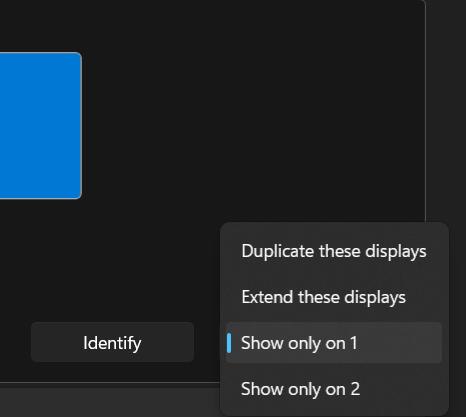 show only on 1 option is highlighted when connecting a laptop to two displays