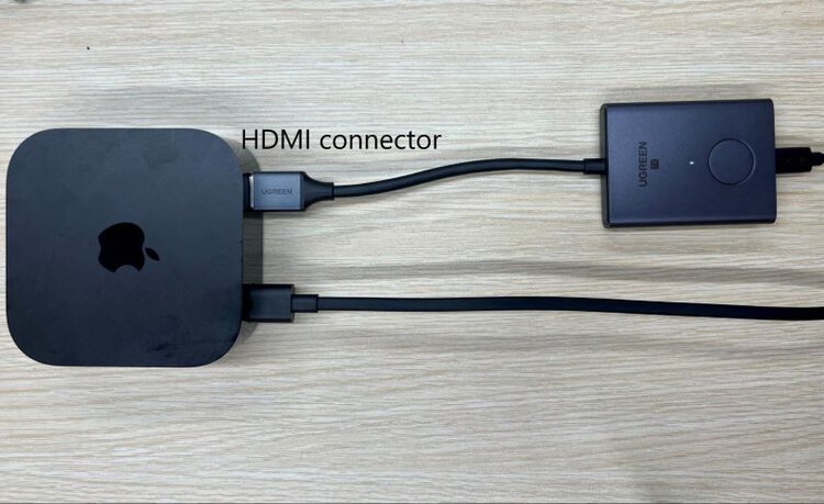 wireless HDMI Transmitter connected to Apple TV via HDMI