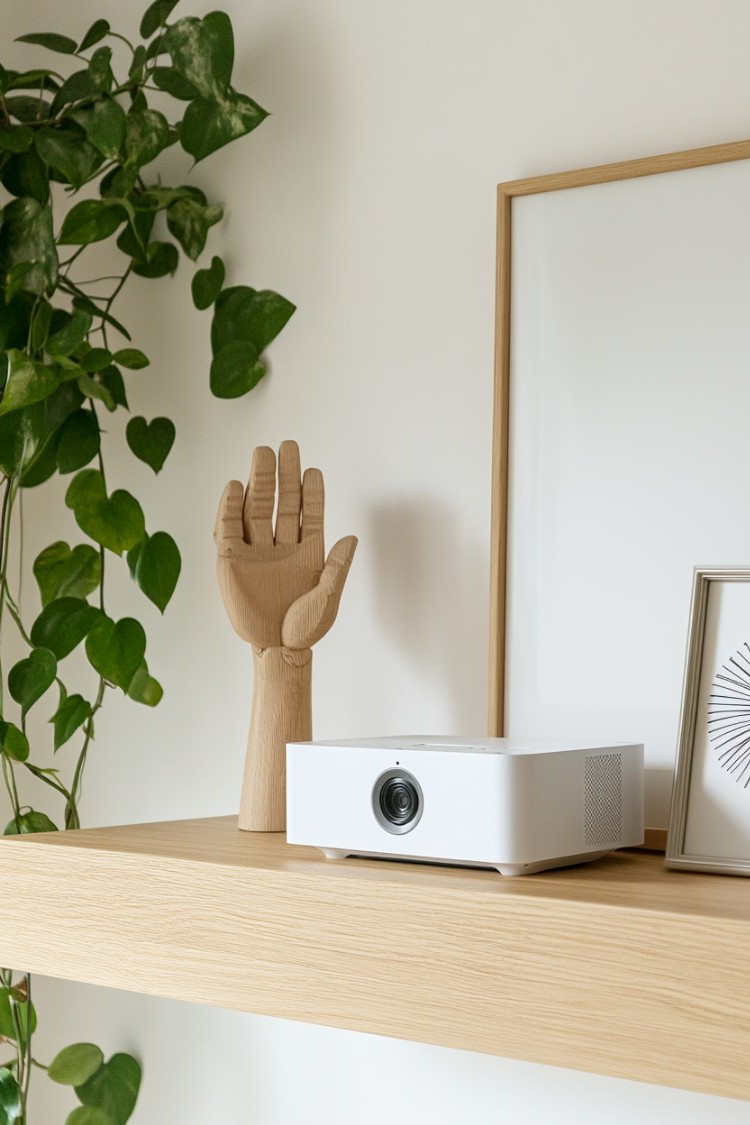 wooden projector shelf