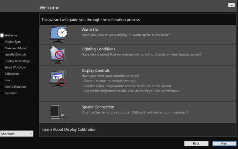 4 Requirements screen on SpyderX Elite software