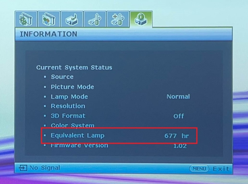 Equivalent Lamp info in BenQ projector INFORMATION tab