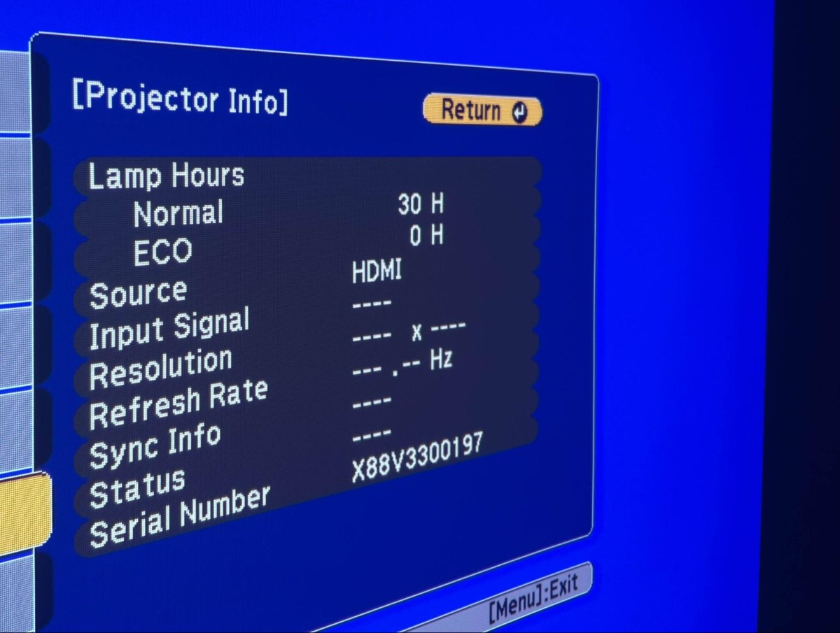 Projector Info page in Epson projector settings screen