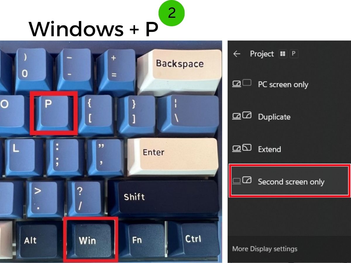 The Windows P with the second screen option on Windows laptop