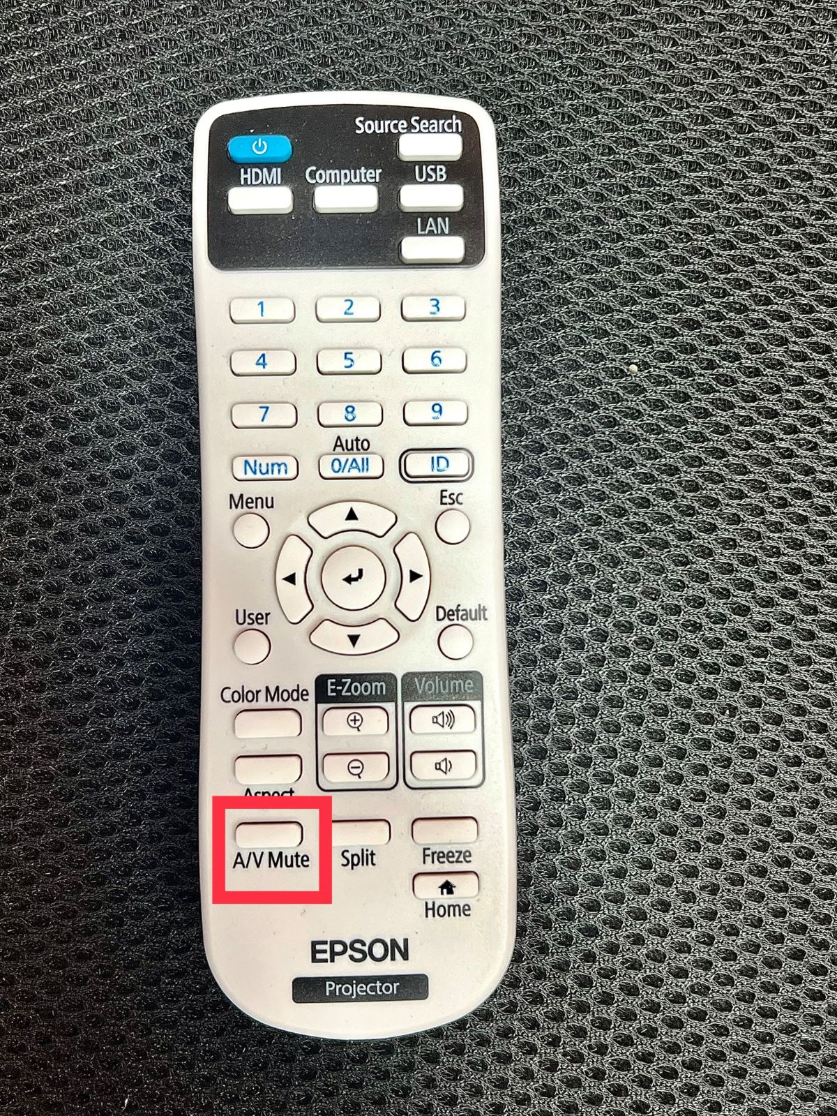 av mute button of an epson projector is highlighted