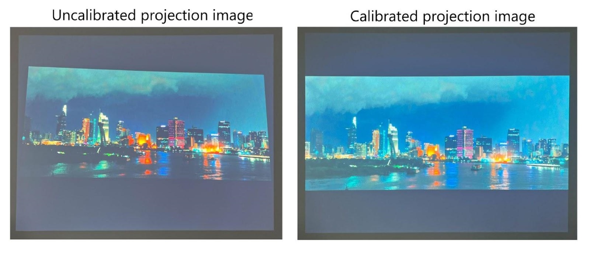 comparison between uncalibrated and calibrated projection images