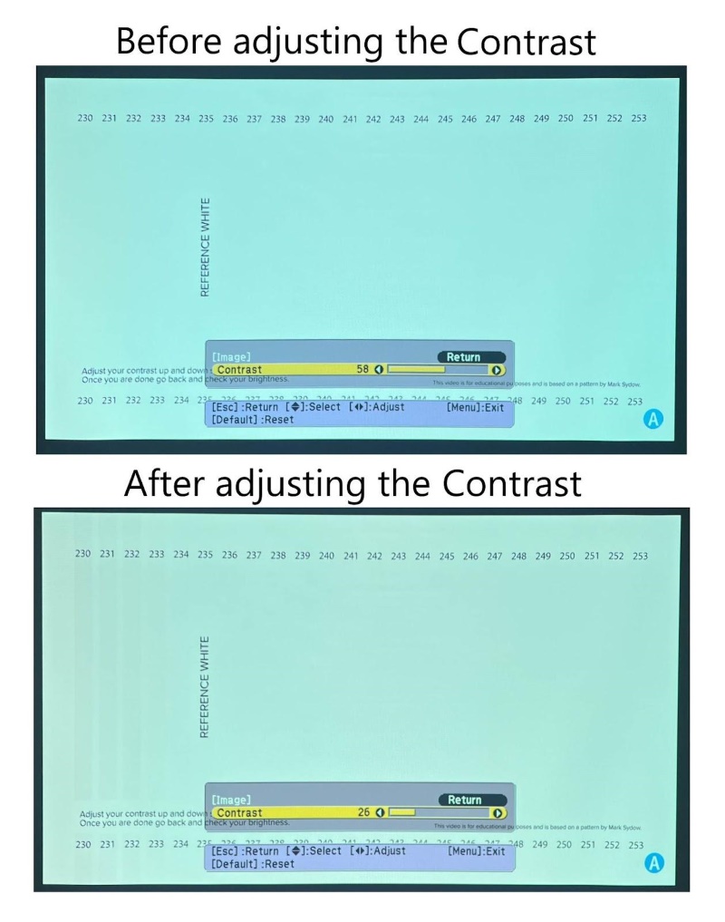 comparison of projection images before and after adjusting the Contrast