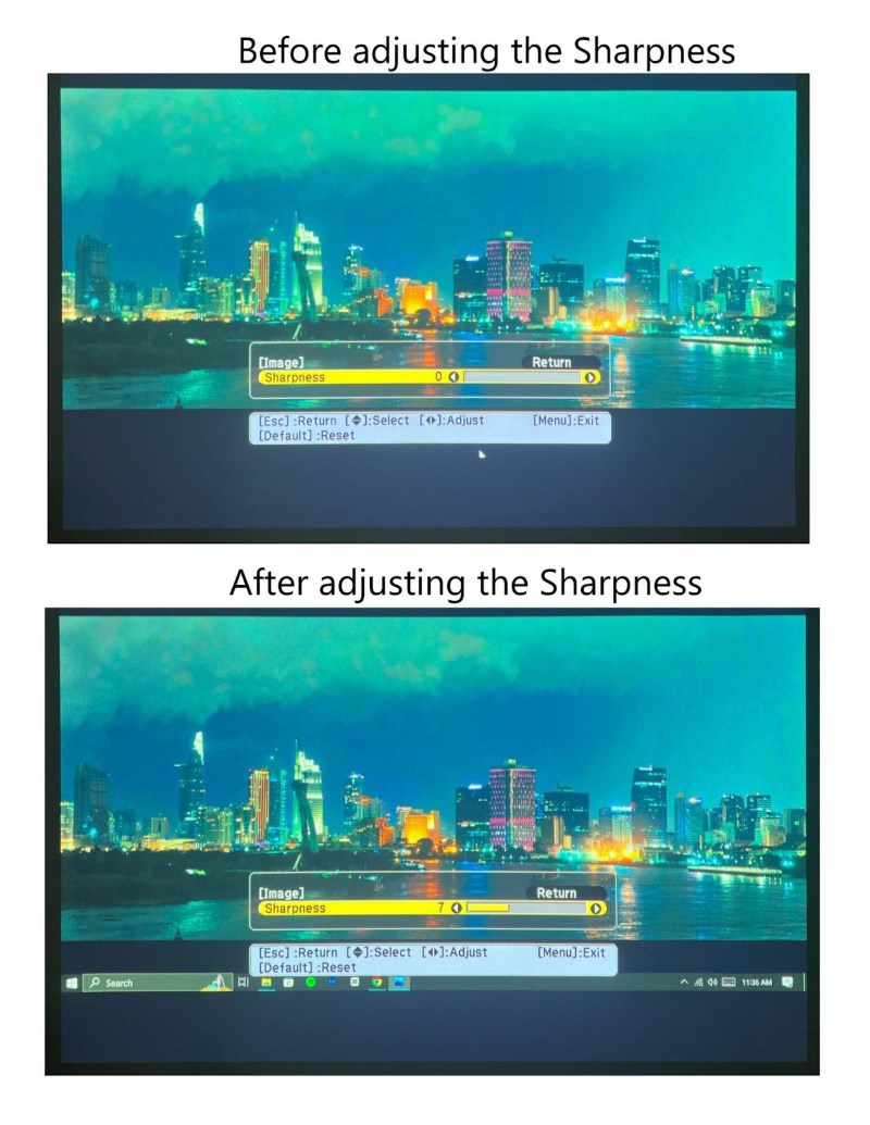 comparison of projection images before and after adjusting the Sharpness