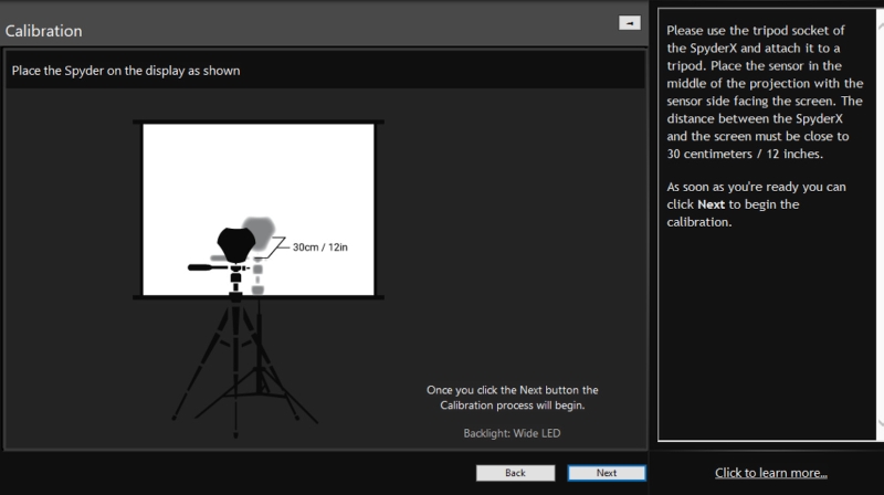 instruction on how to place the colorimeter on SpyderX Elite software