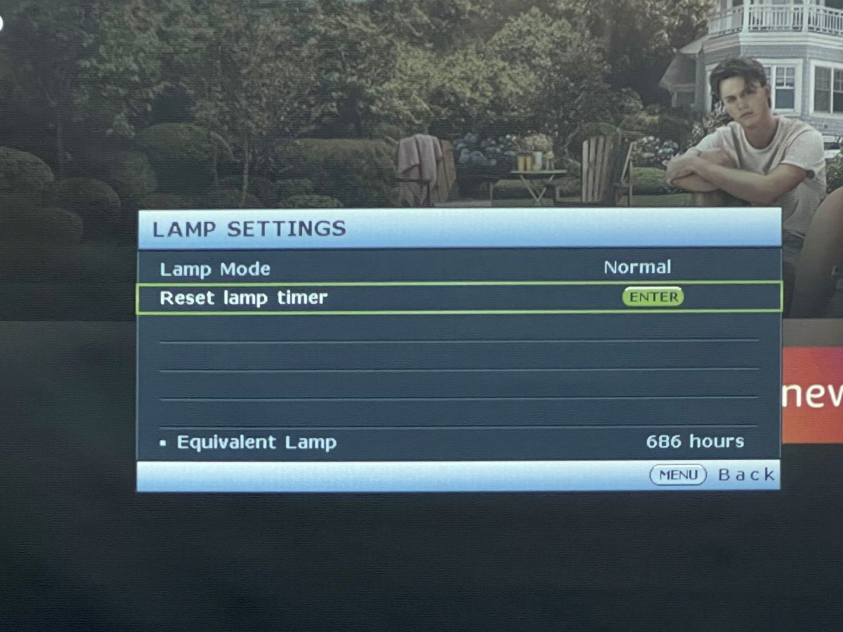 reset lamp timer option on a benq projector