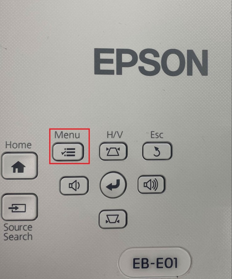 select the Menu button on the Epson projector control panel