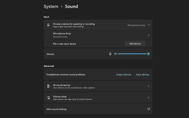 setting sound for new input device on a Windows OS
