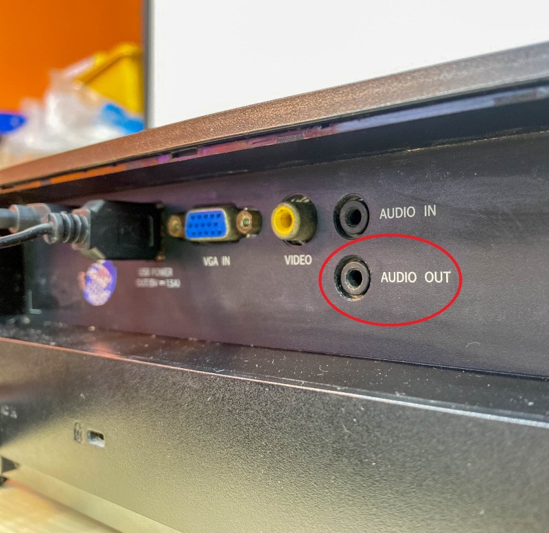 Audio out port on the Optoma projector rear side