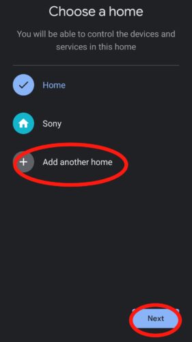 add another and next are highlighted on a google home app