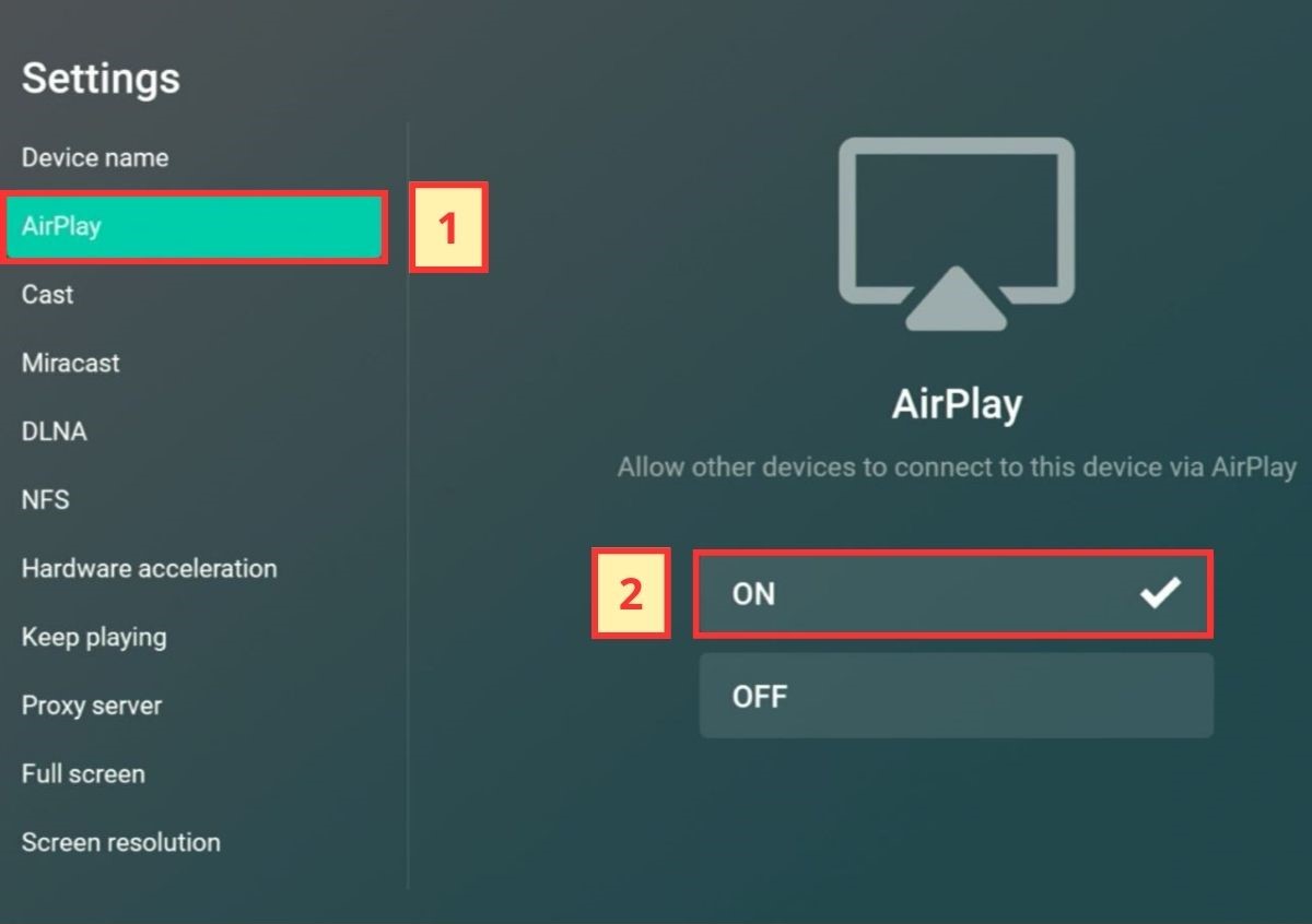 airplay feature is turned on on the airscreen app