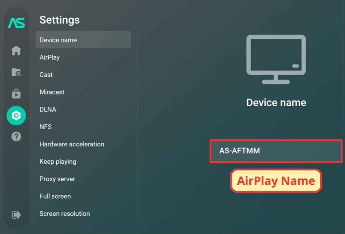 airplay name of the airscreen app on a fire tv stick