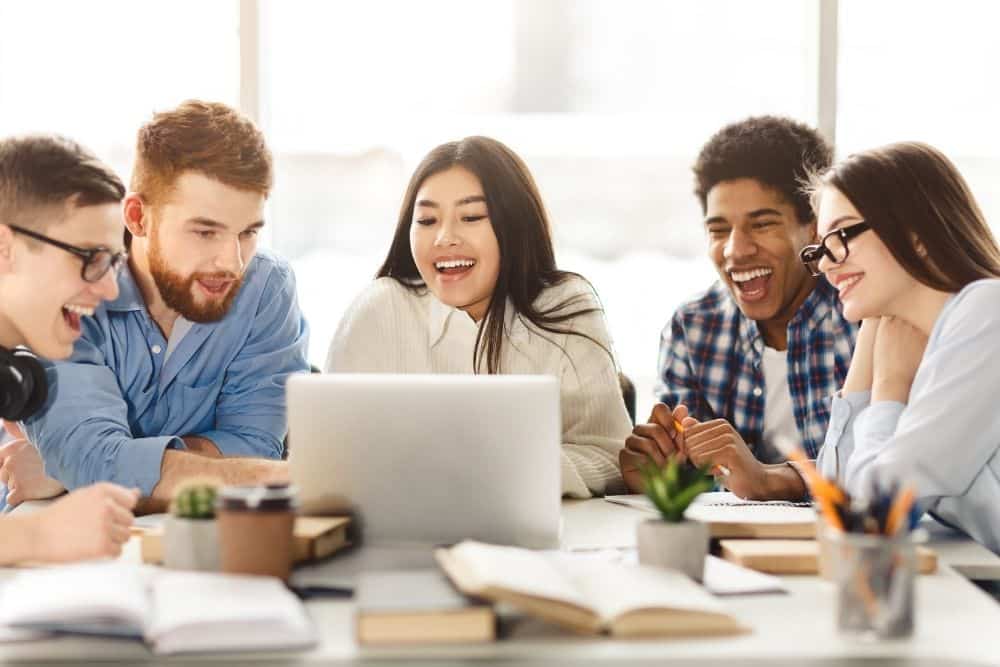 online group study with laptop and projector