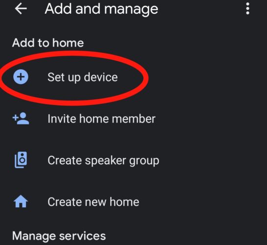 set up a device on thegoogle home app is highlighted