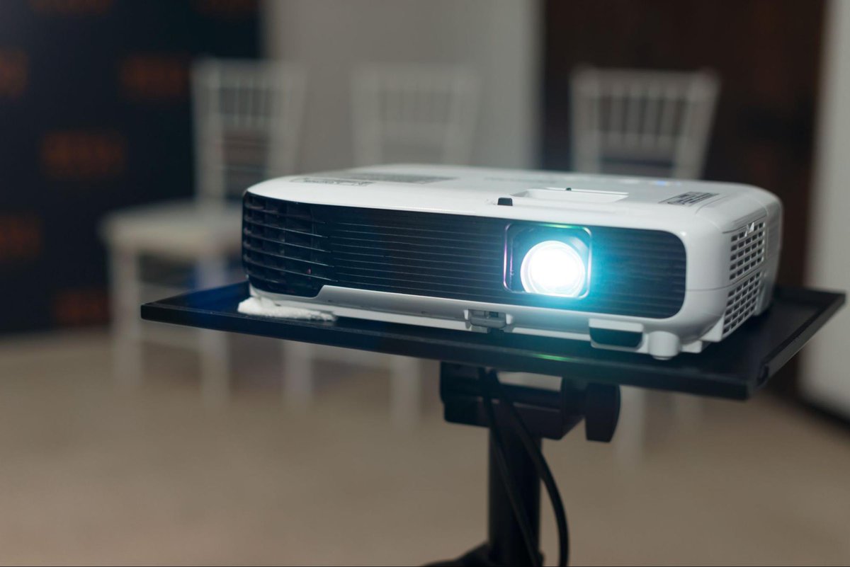 A projector on a projector stand