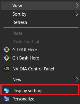 After right click with the mouse on Windows 10 the display settings is popped up
