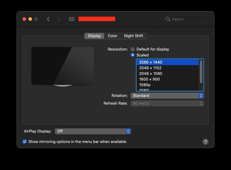 change projector resolution for Mac