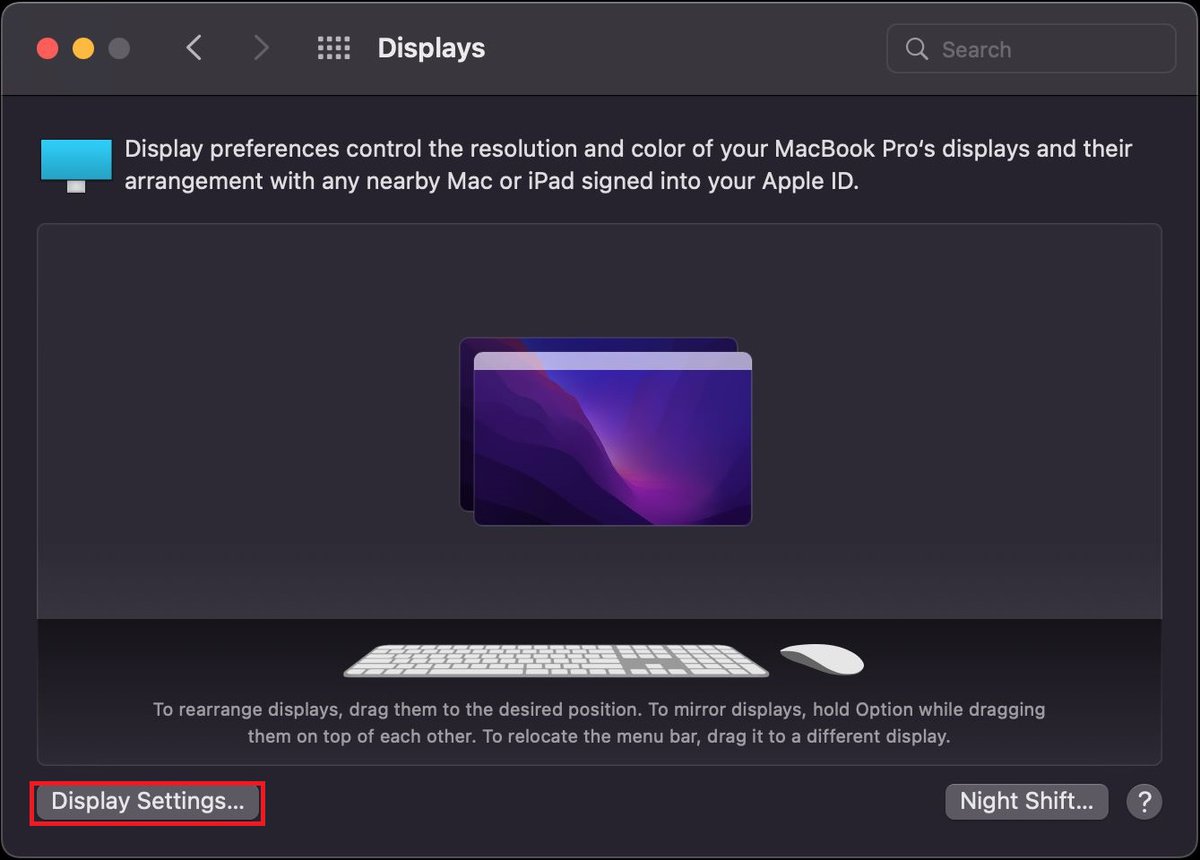 the Display dialogue box on MacBook